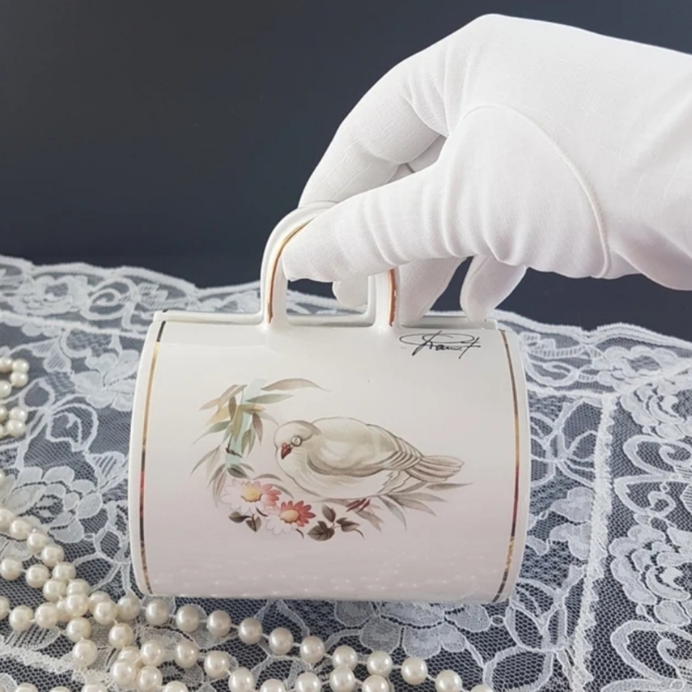 Porcelain Purse Jewelry Box: Bird Design, Made in Japan
